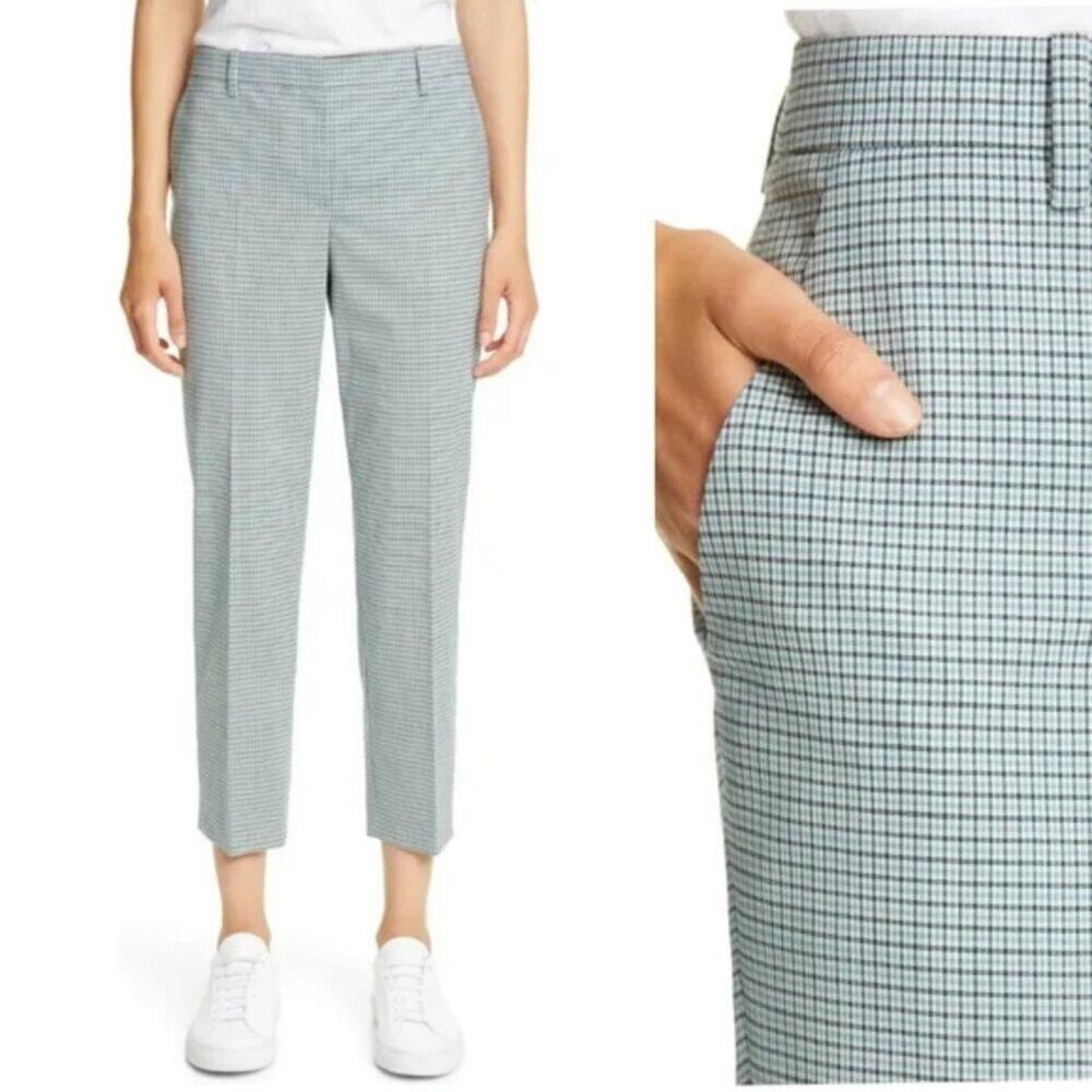Theory Pants Treeca 4 Blue Multi Check Viscose Cropped sz 4